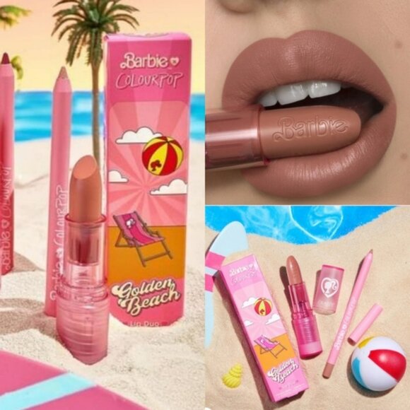 Barbie "Golden Beach" Lux Lipstick Lip Liner Duo Kit - Lippie Pencil Colourpop - Picture 2 of 4